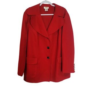 Talbots Woman Red 100% Wool Blazer Jacket Oversized Collar Plus Size 16W Holiday